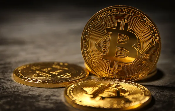 Картинка деньги, монеты, боке, крупным планом, Bitcoin, биткоин