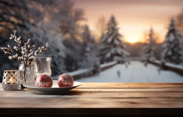 Снег, шары, Новый Год, Рождество, new year, happy, Christmas, balls
