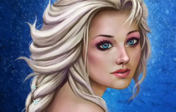Картинка девушка, лицо, арт, коса, Elsa, FROZEN