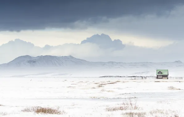 Картинка снег, дом, Исландия