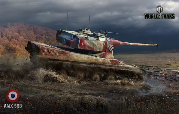 Война, болото, танк, war, World of Tanks, AMX 50B