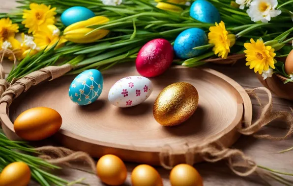Картинка цветы, яйца, весна, colorful, Пасха, happy, flowers, spring