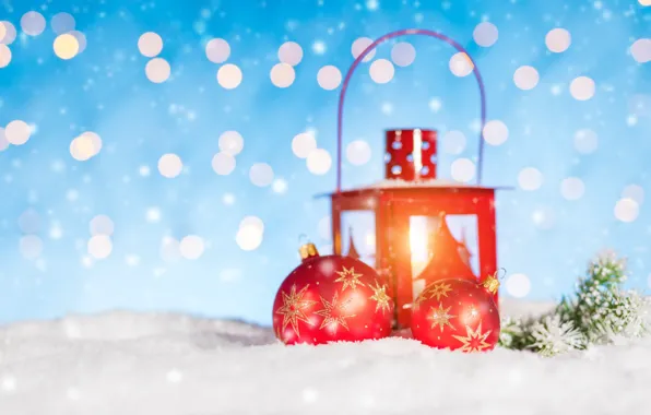 Зима, снег, украшения, снежинки, Новый Год, Рождество, фонарь, Christmas