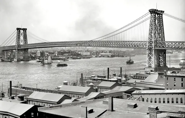 Мост, ретро, река, Нью-Йорк, США, 1904-й год
