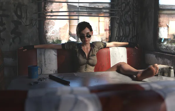 Cafe, Fan Art, Одни из нас, Ellie, The Last Of Us, Sweaty, game art, Digital …