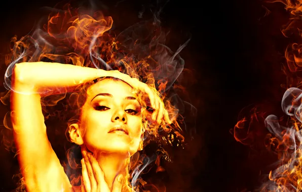 Картинка девушка, огонь, дым, girl, Flames