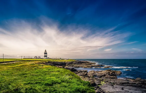 Море, небо, природа, побережье, маяк, Ирландия, Wexford