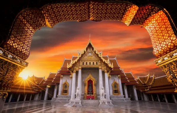 Закат, храм, буддизм