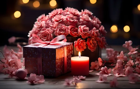 Картинка любовь, цветы, подарок, романтика, розы, love, happy, День святого Валентина