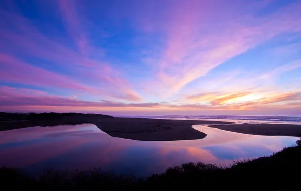 Картинка море, небо, закат, побережье, Калифорния, лагуна, North Salmon Creek Beach
