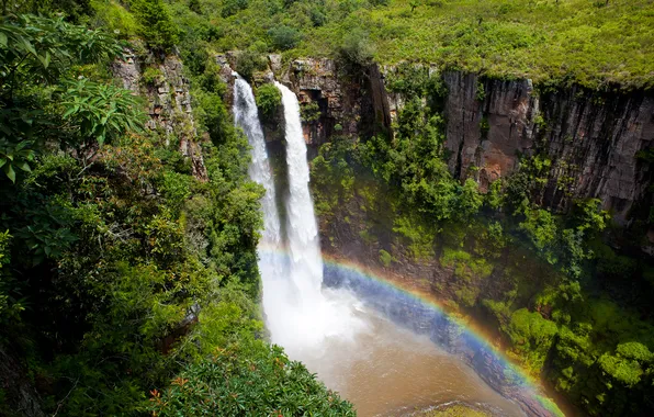 Картинка водопад, радуга, африка