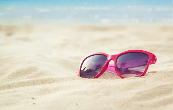 Картинка песок, море, пляж, лето, отдых, очки, summer, beach