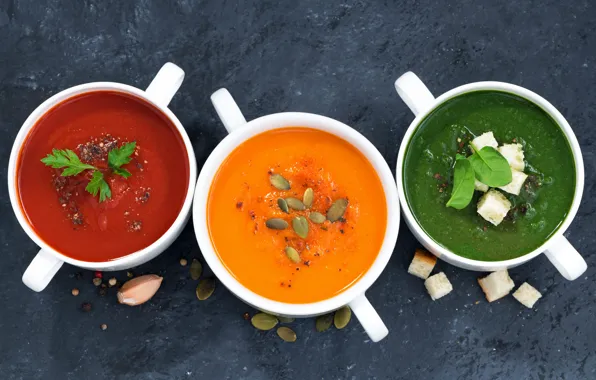 Картинка суп, тыква, семечки, томат, шпинат