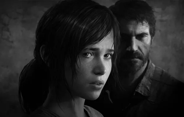 Картинка черно-белое, Элли, game, Джоэл, The Last Of Us
