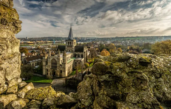 Высота, HDR, собор, Великобритания, храм, Sky, United Kingdom, Stones