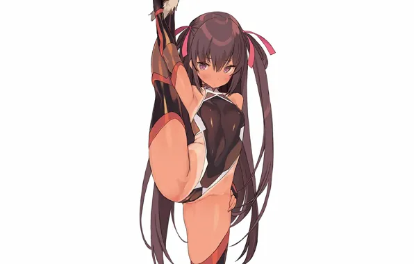 Girl, sexy, thighhighs, long hair, brown hair, brown eyes, anime, beautiful