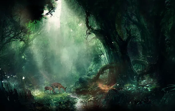 Картинка лес, олененок, art, Forest, bambi