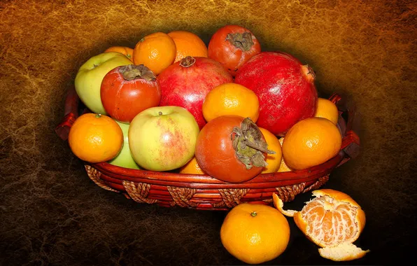 Картинка яблоки, фрукты, натюрморт, гранат, мандарины, хурма, авторское фото Елена Аникина