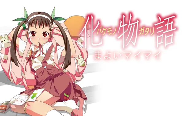 Игрушки, схема, иероглифы, румянец, рюкзак, bakemonogatari, два хвостика, истории чудовищ