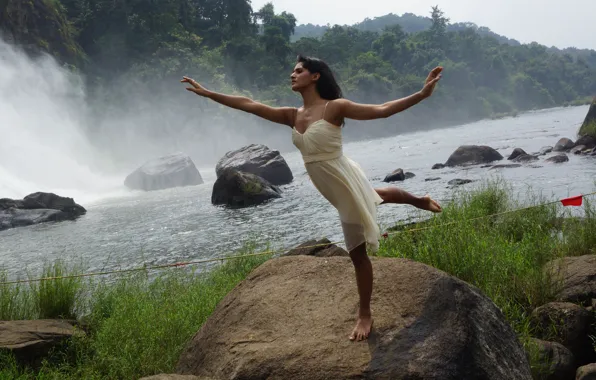 Indian, Rocks, Stream, Dancer, Poise, Nritya Shakti