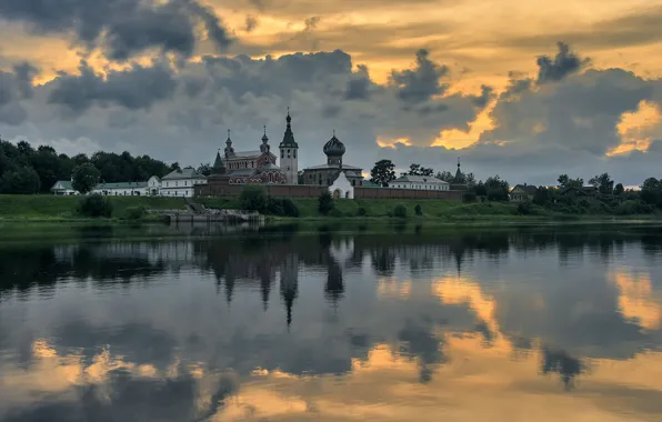 Картинка лето, река, вечер, монастырь, Старая Ладога, Ленинградская область