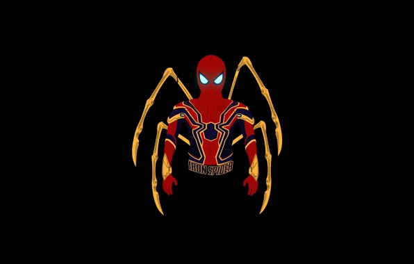 Картинка minimal, Marvel Comics, Spider-Man, dark background, Iron Spider, HD, железный паук