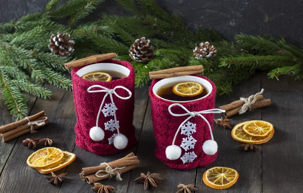 Картинка снег, украшения, яблоки, Новый Год, Рождество, Christmas, snow, cup