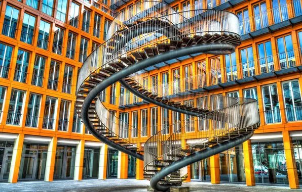 Город, Германия, Мюнхен, арт-объект, двор офисного здания компании KPMG, Бесконечная лестница, &ampquot;Лестница Мёбиуса&ampquot;