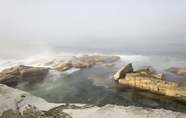 Картинка море, пейзаж, туман, камни
