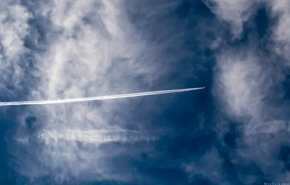 Картинка облака, самолет, Небо