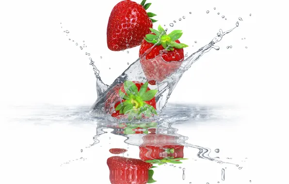 Вода, брызги, ягоды, клубника, fresh, water, splash, drops