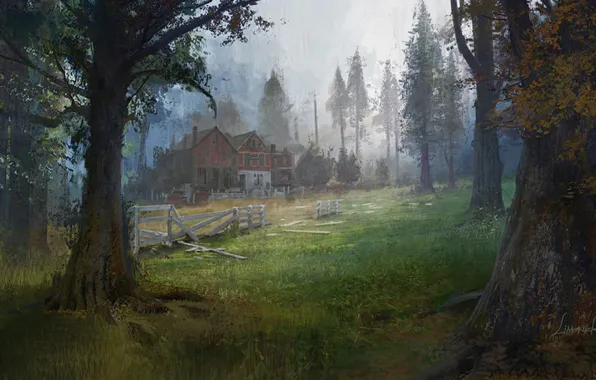 Картинка лес, деревья, дом, арт, The Last of Us