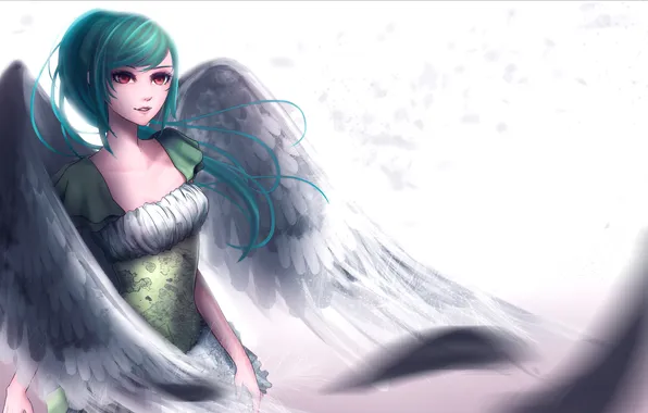 Картинка девушка, крылья, перья, арт