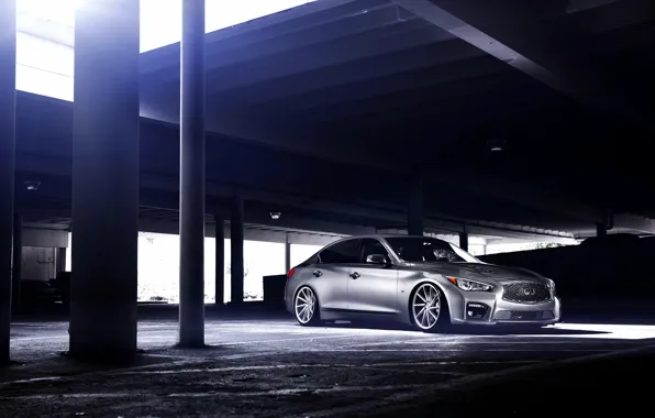 Infiniti, silver, vossen wheels, frontside, Q50S