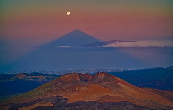 Картинка горы, тень, вулкан, Луна, Тенерифе, Канары, Маунт Тейде, Пико Вьехо