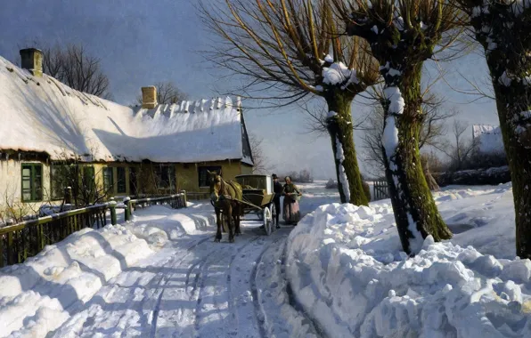 Картинка датский живописец, Петер Мёрк Мёнстед, Peder Mørk Mønsted, Danish realist painter, 1923-24, Winter in Herstedvester, …