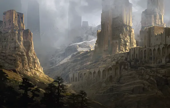 Руины, Art, Fantasy landscape, Sentinels, Raphael Lacoste