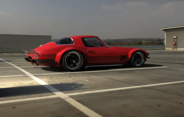 Красный, Авто, Corvette, Ретро, Машина, 1967, Рендеринг, Rostislav Prokop