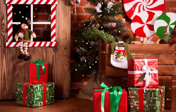 Картинка украшения, игрушки, елка, Новый Год, Рождество, подарки, домик, Christmas