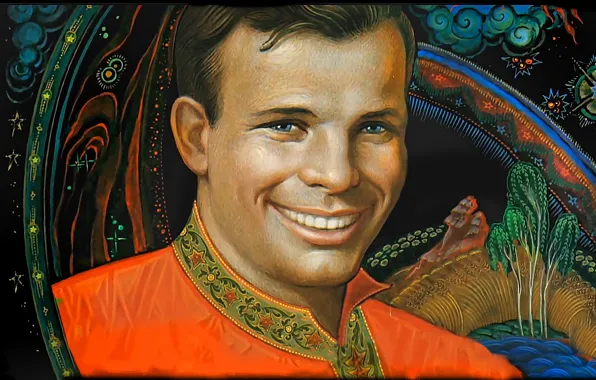 Картинка улыбка, космонавт, герой, легенда, лётчик, Юрий Гагарин