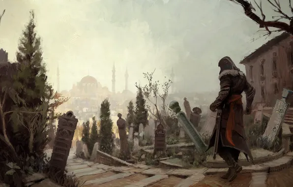Картинка город, кладбище, ассасин, эцио, константинополь, Assassin’s Creed: Revelations