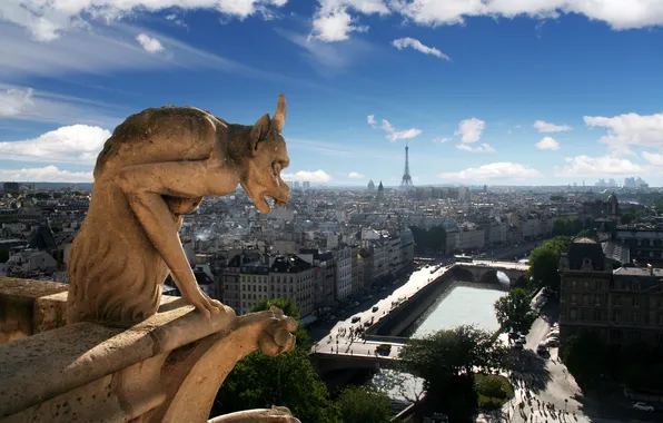 Картинка небо, облака, город, Франция, Париж, вид, дома, панорама