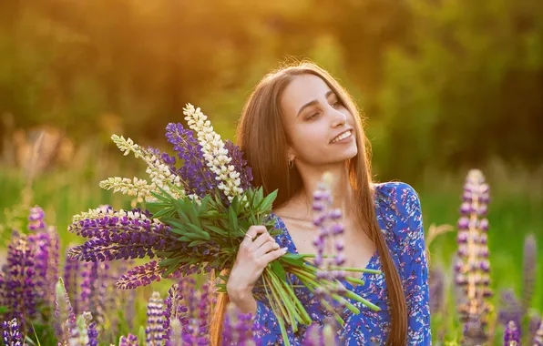 Поле, девушка, цветы, Александр Белолипецкий, фотосессия с люпинами