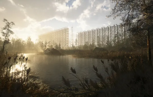 Небо, облака, рассвет, Игра, болота, Game, Сталкер 2, Stalker 2