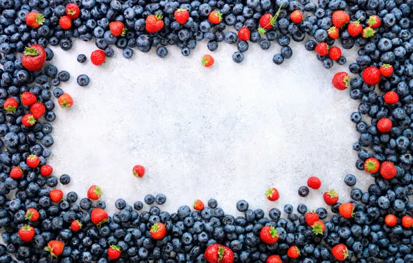 Ягоды, фон, рамка, черника, клубника