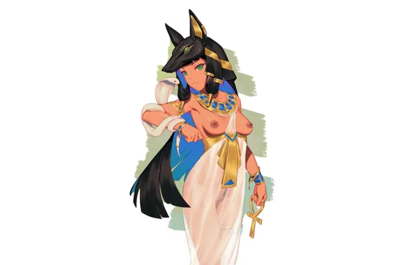 Girl, sexy, snake, erect nipples, green eyes, long hair, dress, pussy