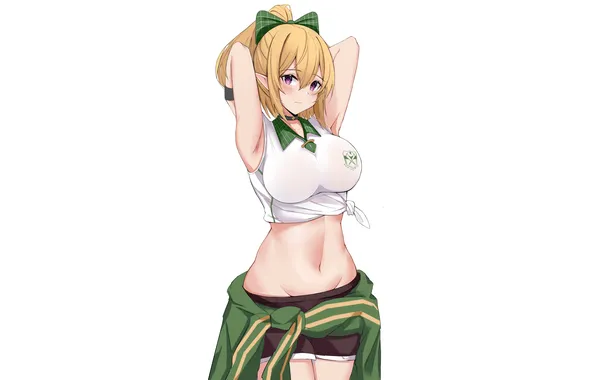 Girl, sexy, shorts, school uniform, boobs, sexy girl, blush, anime