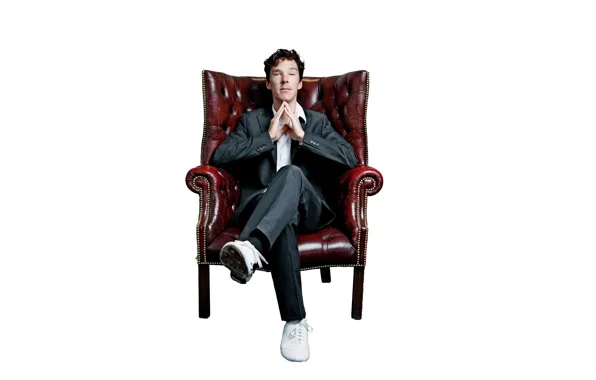 Стиль, кресло, белый фон, сидит, Бенедикт Камбербэтч, Benedict Cumberbatch, британский актер