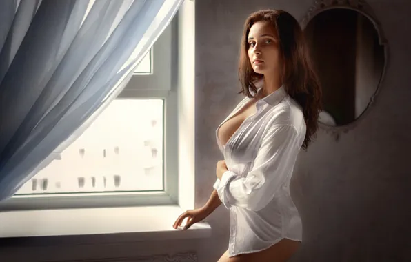 Белый, взгляд, девушка, свет, секси, поза, фото, модель