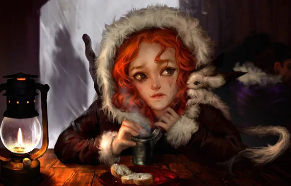 Картинка девушка, настроение, фэнтези, арт, слёзы, обед, кабак, Winter Tale